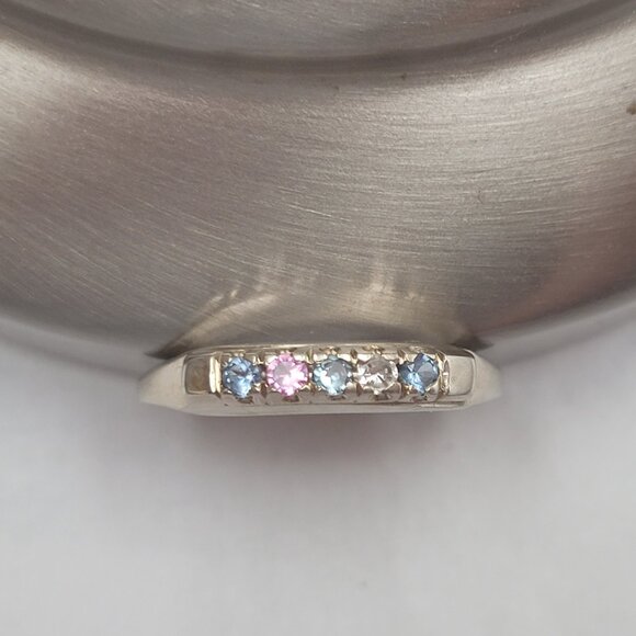 Vintage Jewelry - White Gold Multi Color Stone Wedding Band 14k or Mothers Ring 5 Gemstones
